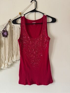 Express Women's Hot Pink Sequin Scoop Neck Tank